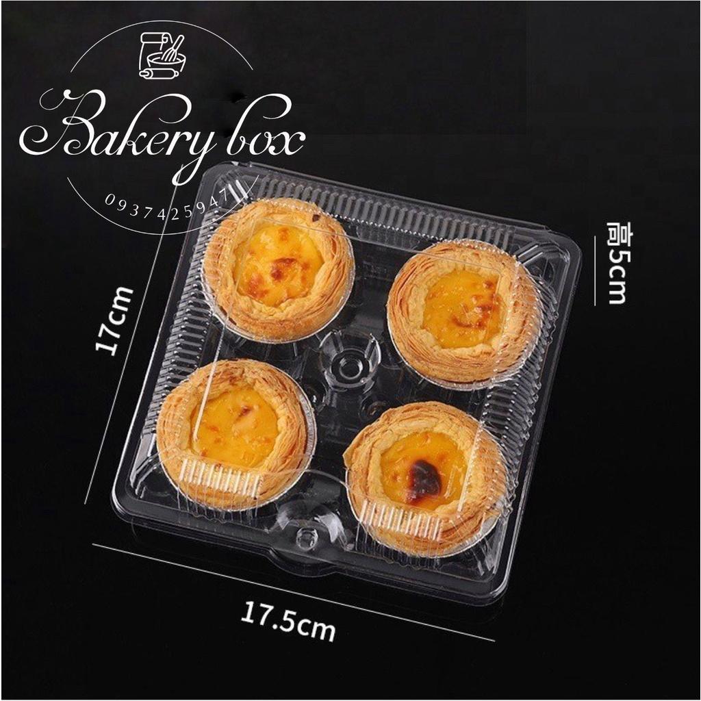 100 Hộp Nhựa 4 Ô Đựng Bánh Tart Trứng - Bánh Bao - Bánh Donut