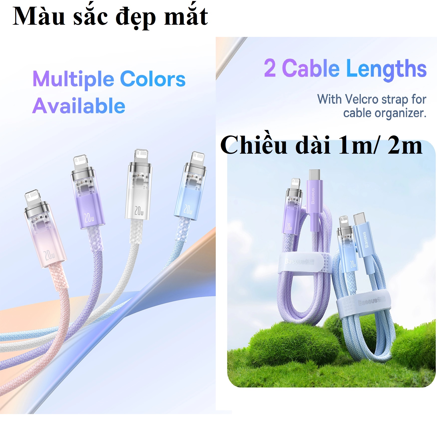 Cáp sạc nhanh PD 20W tự ngắt bộ đôi chip điều khiển Baseus Explorer CB000040 _ hàng chính hãng
