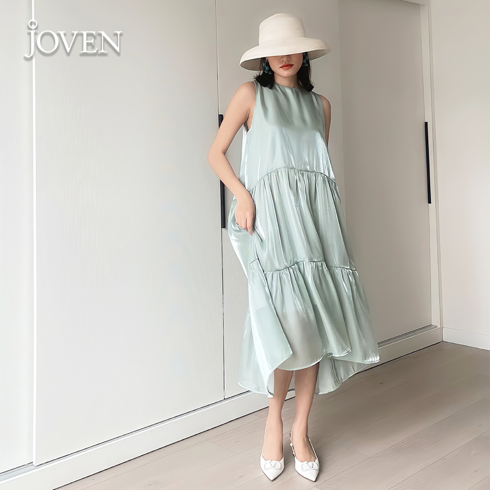 JOVEN - Đầm Maxi Organza mint 3 tầng sát nách - lụa cao cấp, form xuông rộng - SP0023