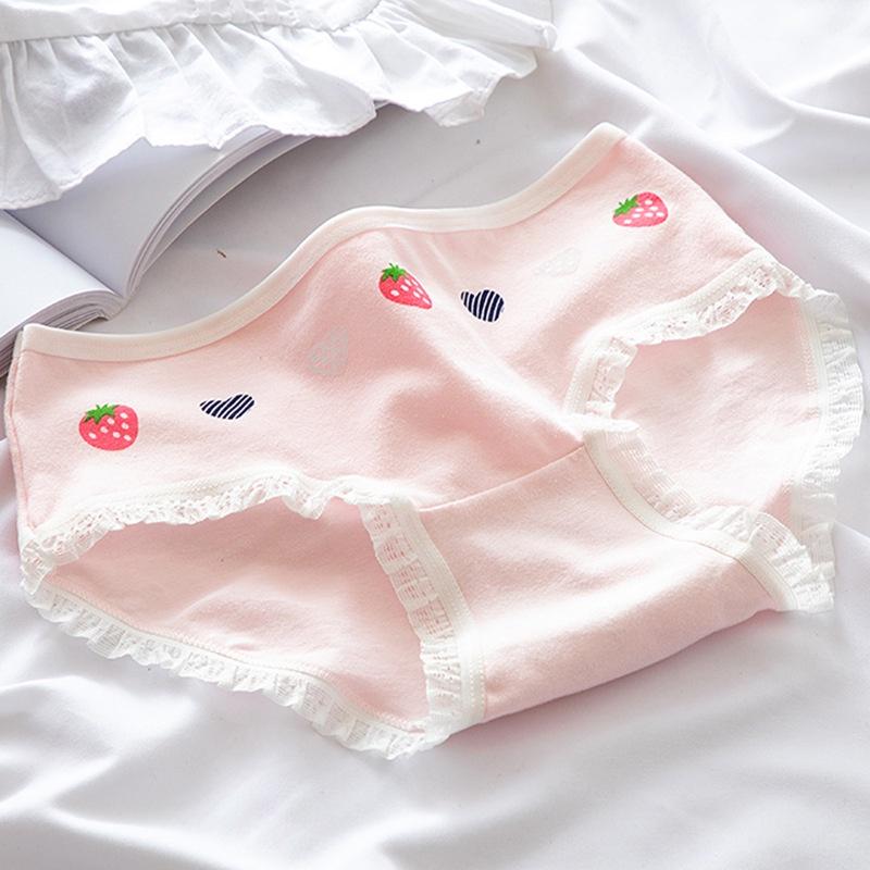 Quần Lót Nữ Cotton Kháng Khuẩn Hình Dâu Tây Viền Ren Ngang Eo . Hàng Loại Đẹp.