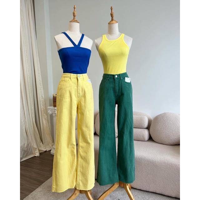 Quần Jean Suông Ống Rộng Dáng Dài Lai Cắt Lưng Cao Jeans Cotton Màu Hot Trend 2022