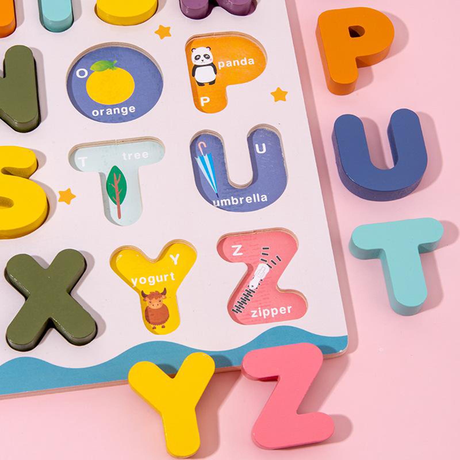 Toddler Jigsaw Kids Puzzle Letters Numbers Wooden Learning Toys