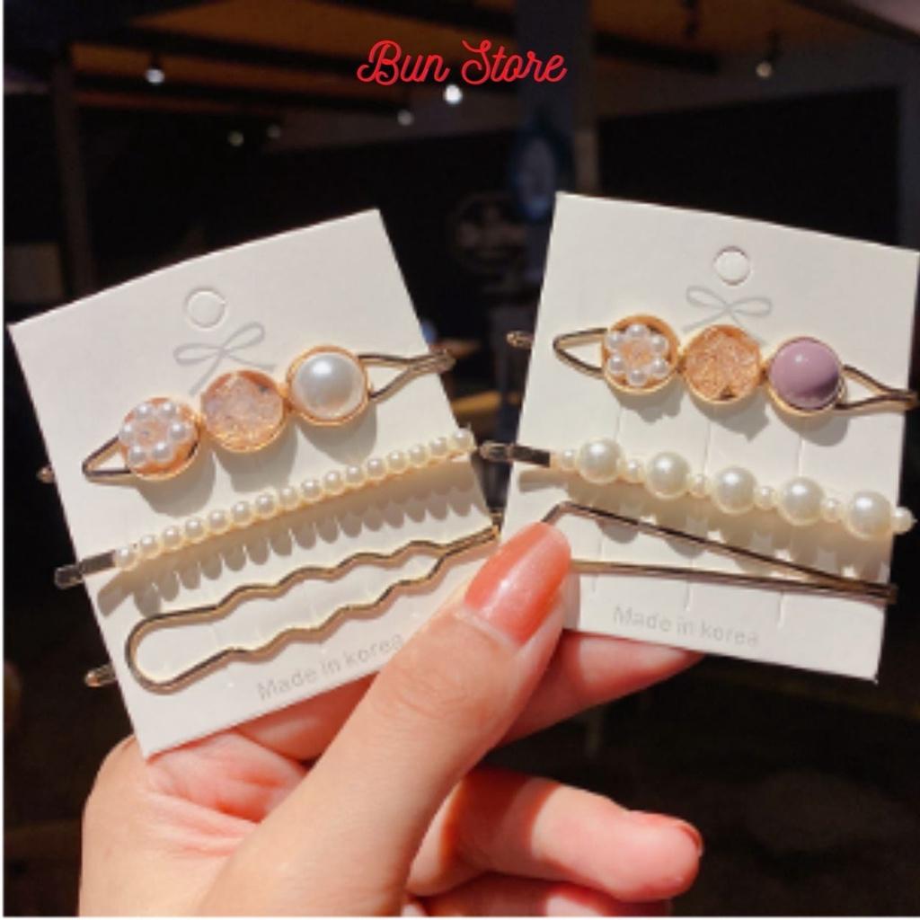 Set 3 Kẹp tóc đính ngọc phong cách Hàn Quốc xinh xắn cho nữ