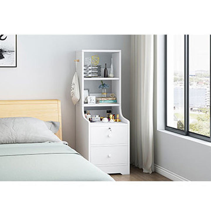 Tủ đầu giường, kệ đầu giường loại 2 ngăn kéo có khóa, 3 ngăn để đồ thiết kế sang trọng, mặt gỗ phủ melamine chống thấm, chống xước, dễ lắp đặt, trang trí phòng ngủ, phòng khách màu ngẫu nhiên