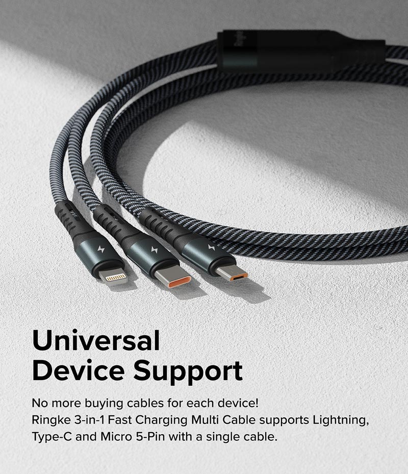 Cáp sạc nhanh đa năng cho điện thoại/tablet RINGKE 3-in-1 Fast Charging Multi Cable 1.2M - Hàng Chính Hãng