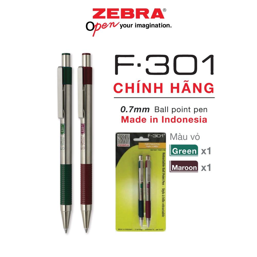 Combo 2 cây viết bi bấm F301 0.7mm - Zebra - mực xanh