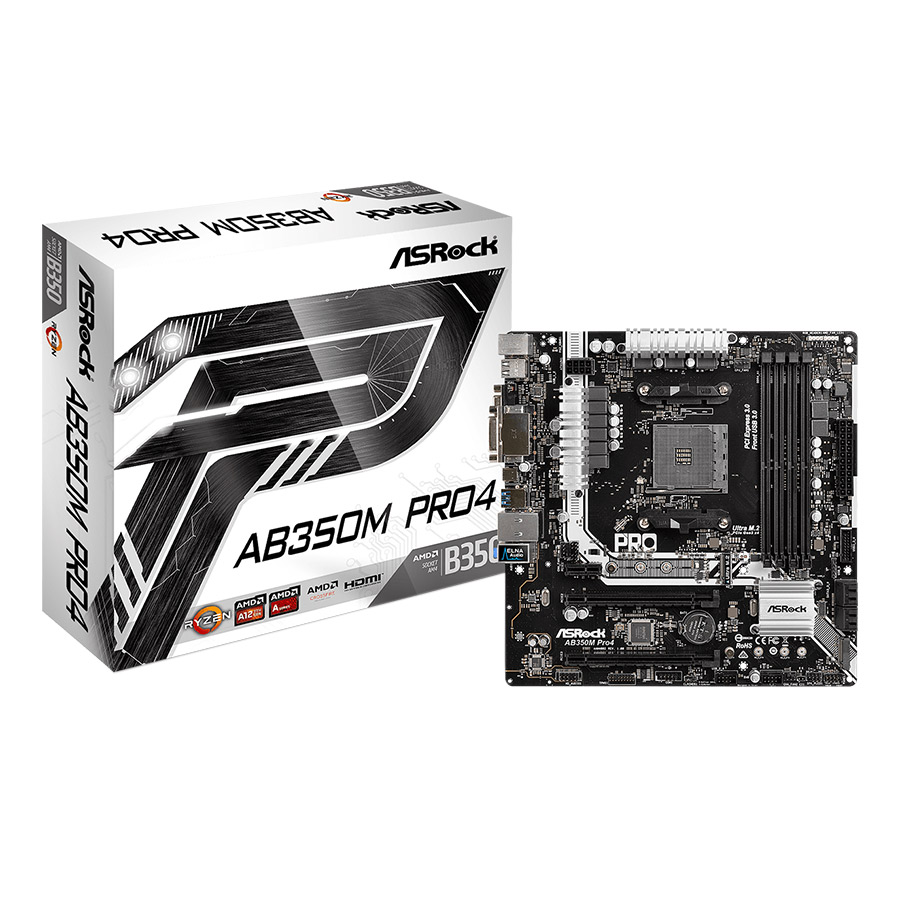 Bo Mạch Chủ Mainboard ASRock AB350M PRO4 Socket AM4 - Hàng Chính Hãng