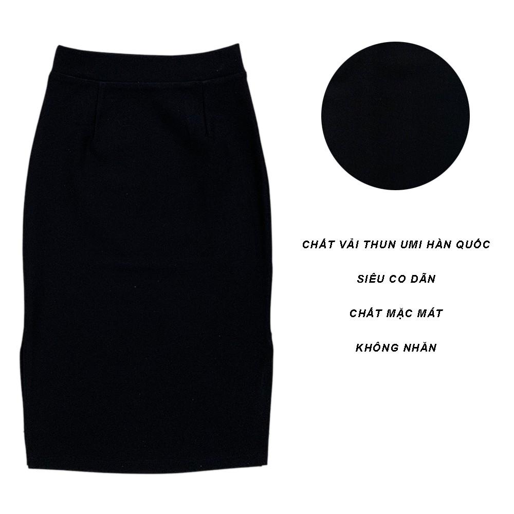 Chân váy công sở dài bigsize màu đen ôm body xẻ dài 63cm [size từ 48kg-85kg