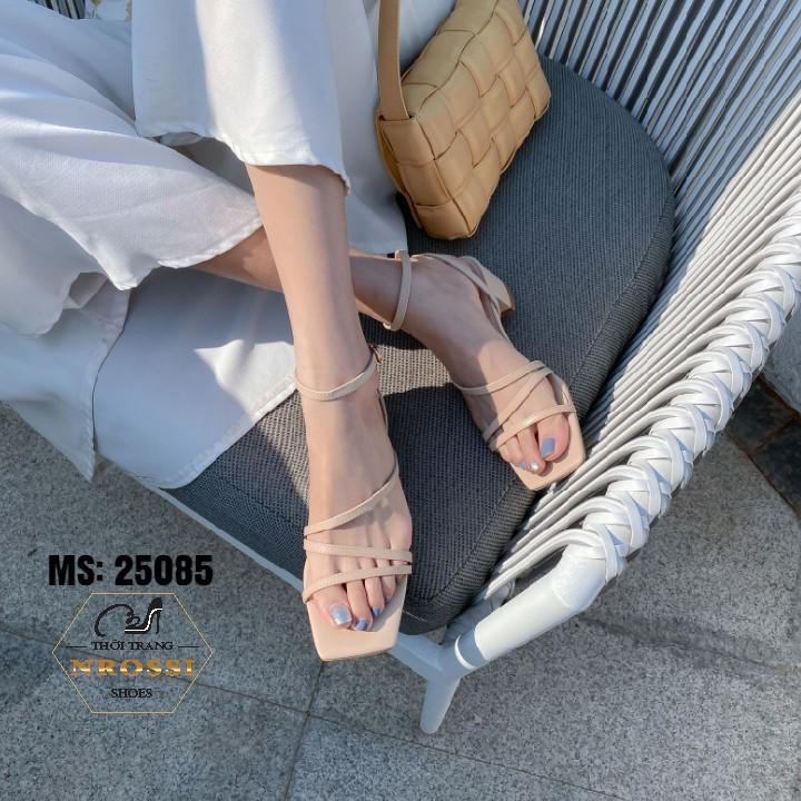 FREESHIP Giày sandal gót vuông dây mảnh 5p màu kem size lớn NRossi