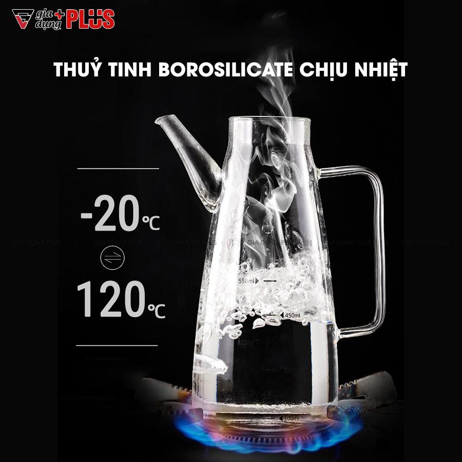 Bình dầu ăn, nước mắm lớn 750ml - thuỷ tinh borosilicate, có tay cầm & đế cao su cao cấp chống vỡ