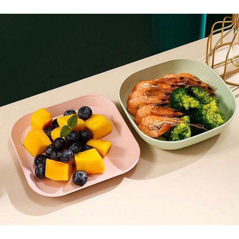 Set 8 Khay Đĩa Vuông Đựng Thức Ăn Màu Pastel Gồm 2 Cỡ Chất Liệu Nhựa Lúa Mạch Nhựa PP Thực Phẩm