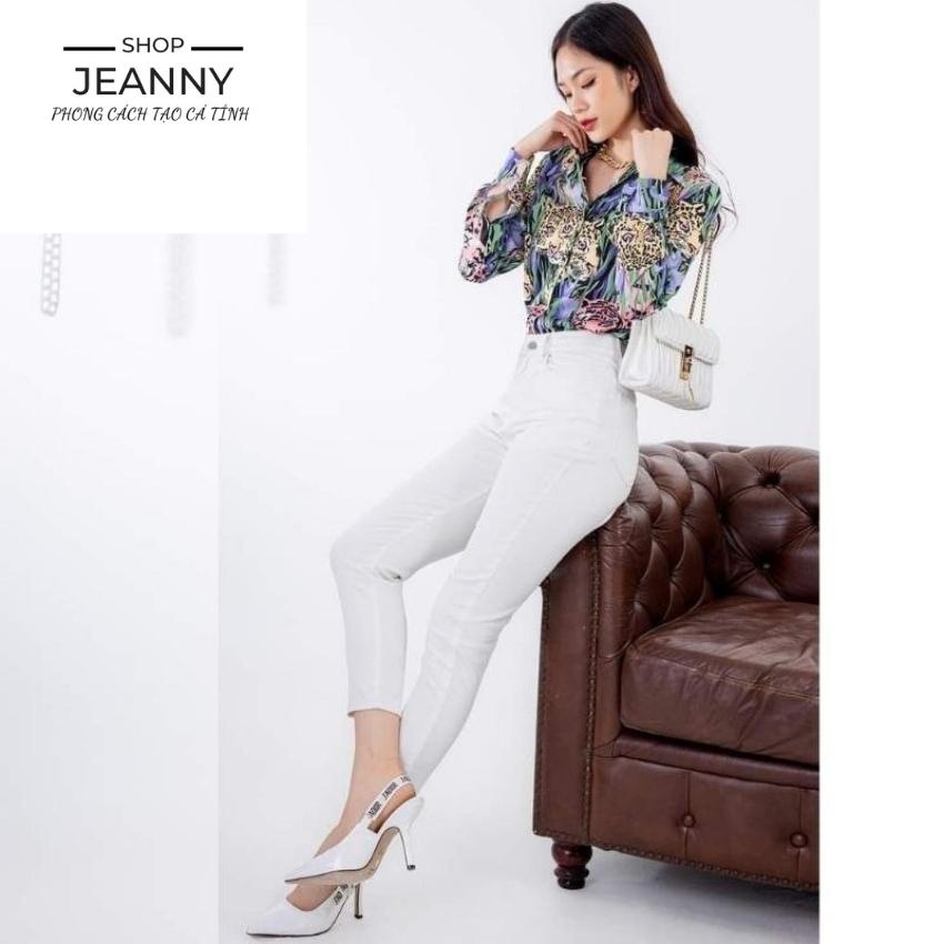 Quần jean nữ trắng boyfriend 9 tấc lưng cao sành điệu JEANNY Jeans 2107