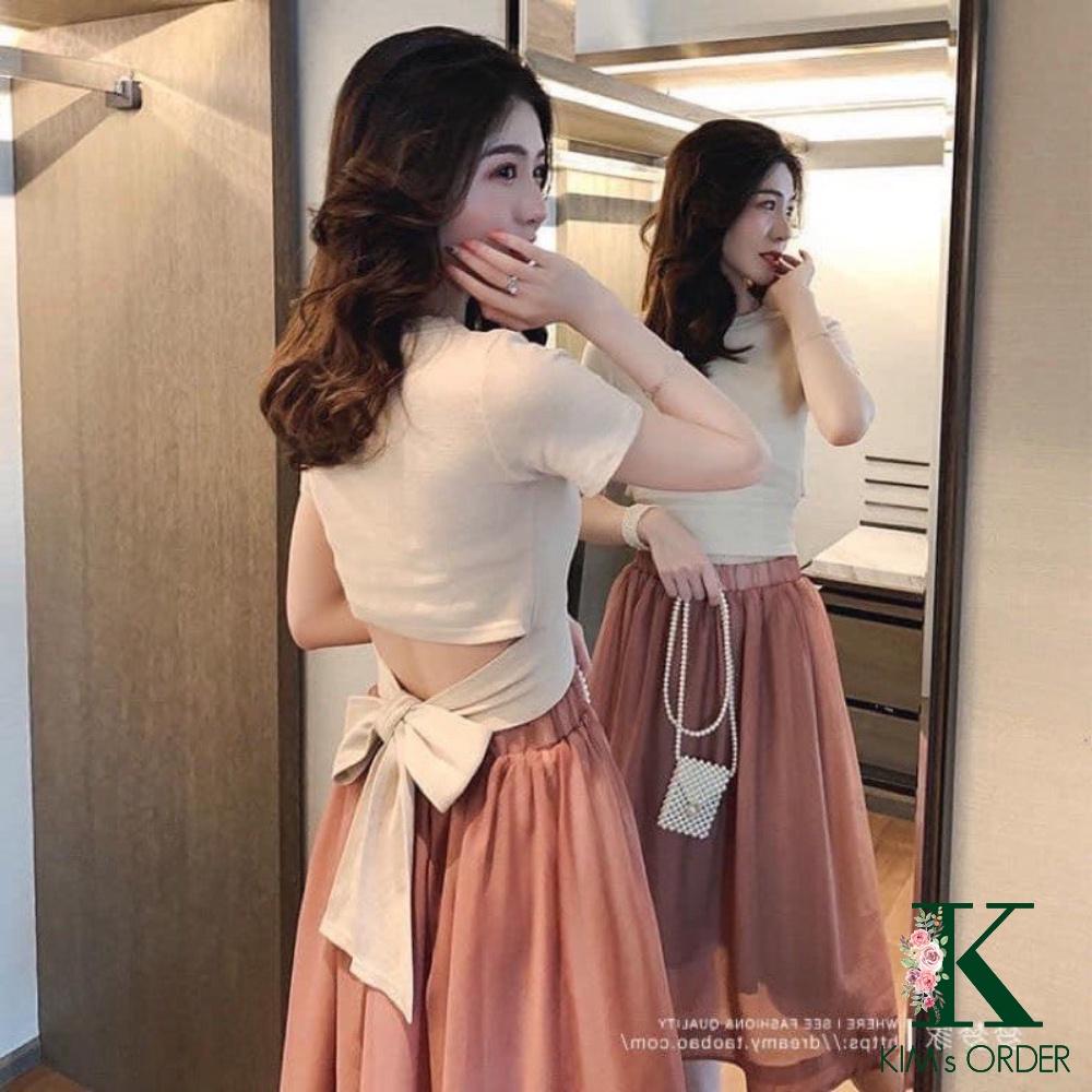 Set váy áo thắt nơ tiểu thư