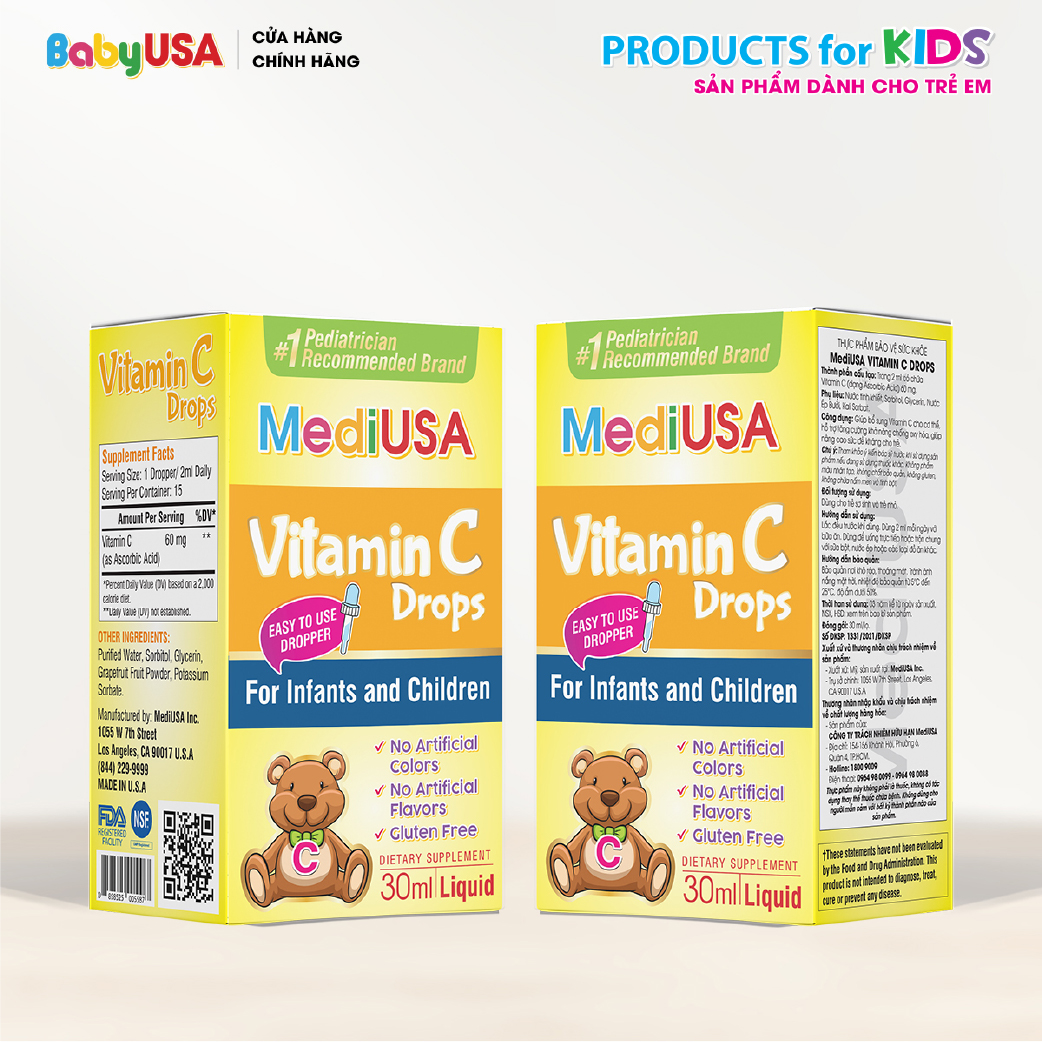 MediUSA Vitamin C Drops - Thực Phẩm Chức Năng bổ sung Vitamin C cho trẻ - Tăng sức đề kháng - Hàng chính hãng