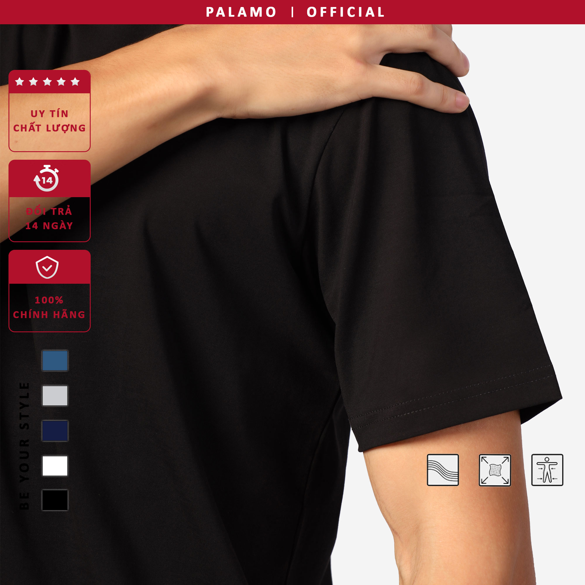 Áo thun nam classic Palamo cotton compact / màu đen regular fit