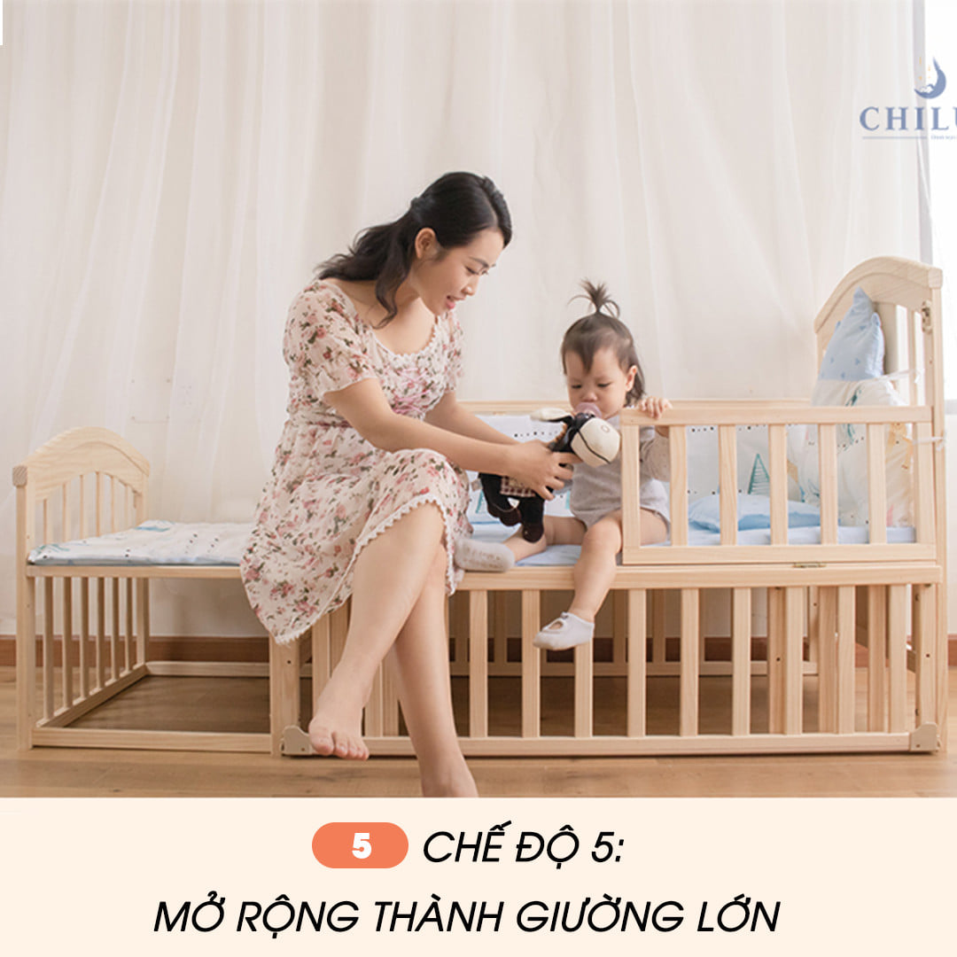 Giường Cũi/ Nôi Cũi Đa Năng Cho Bé 6 Chế Độ Cỡ Lỡn RxDxC (67x120x102) Lọt Lòng 62x114