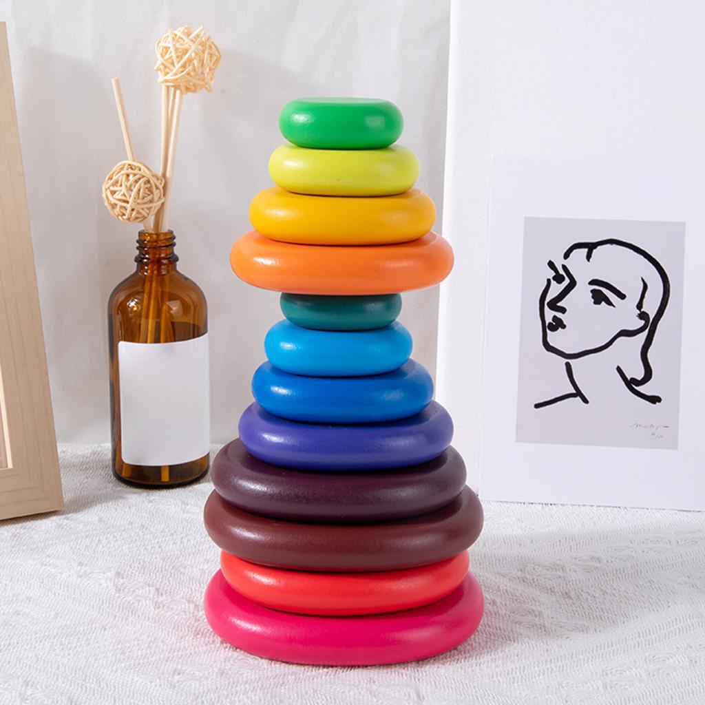 Wood Stacking Blocks Balancing Stone for Boy and Girl Fine Motor Skill Toy 6pcs