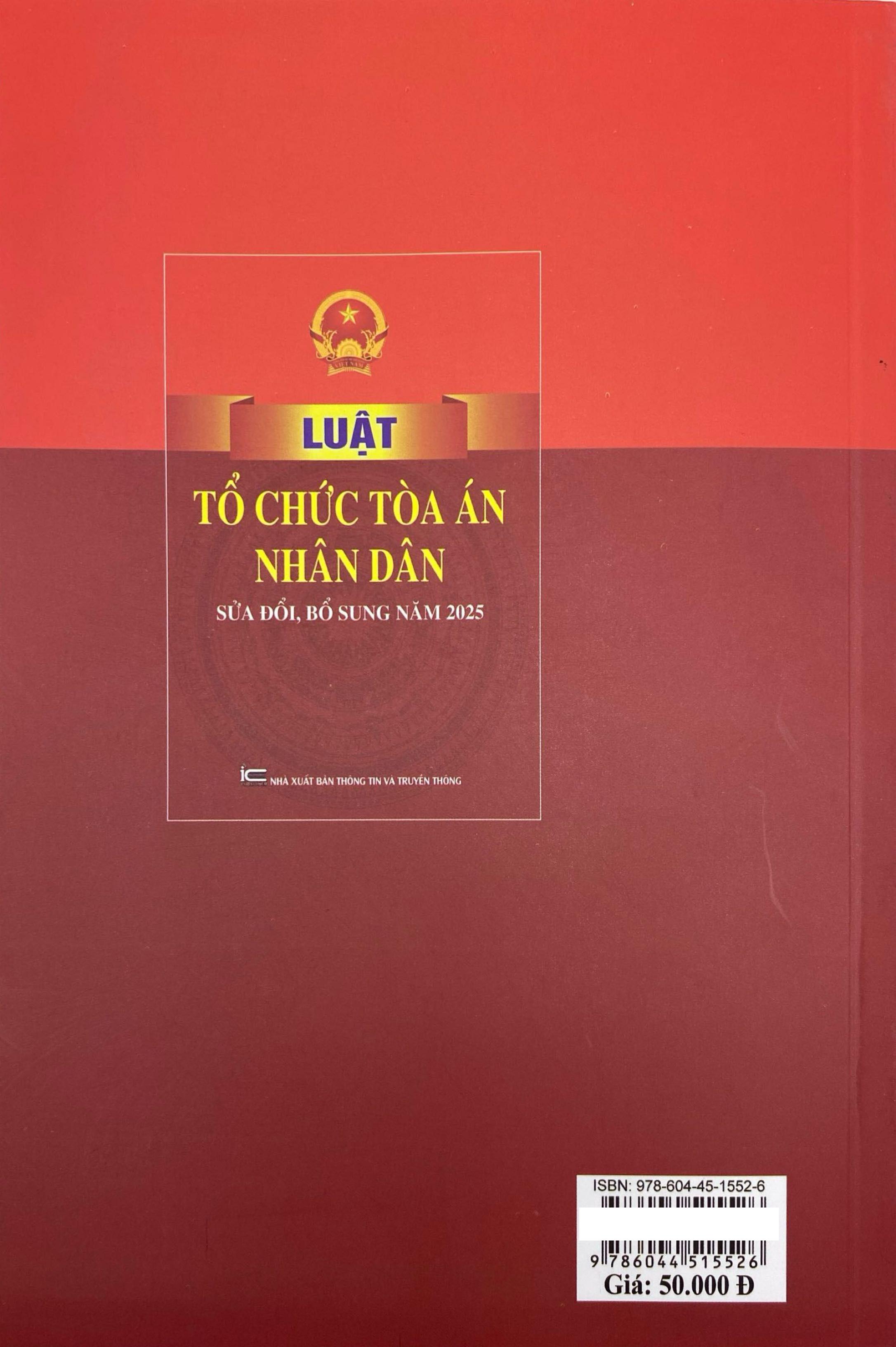 Sách - Luật Tổ Chức Tòa Án Nhân Dân (Sửa Đổi, Bổ Sung Năm 2025)