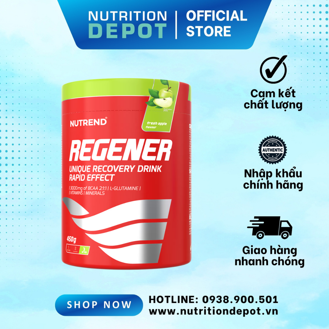 Nước uống thể thao, hỗ trợ phục hồi, hiệu quả tức thì Nutrend Recovery Drink REGENER (Dạng bột 450g) vị Táo - Nutrition Depot Vietnam