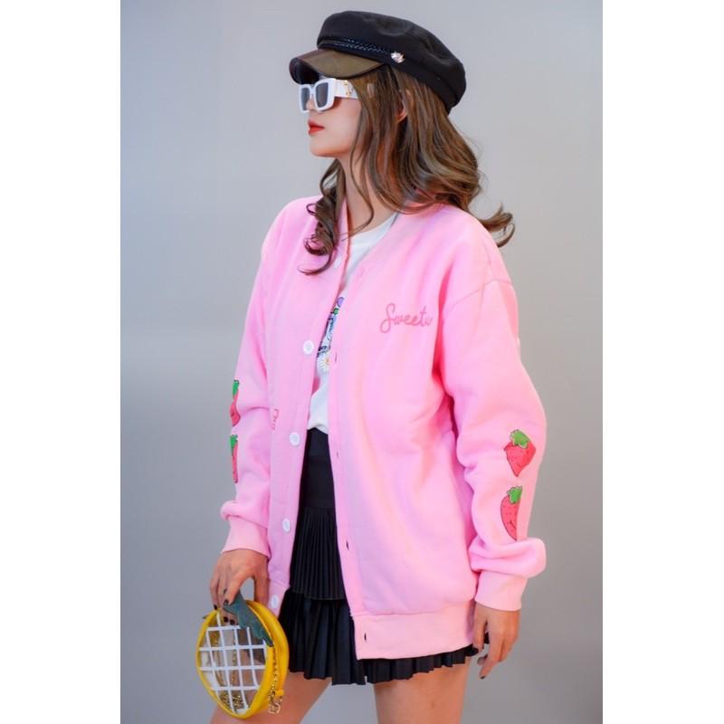 Áo khoác cardigan nữ nỉ bông dày dặn hàng quảng châu bomber in TAY HOA TAY DÂU - CANDA 3358