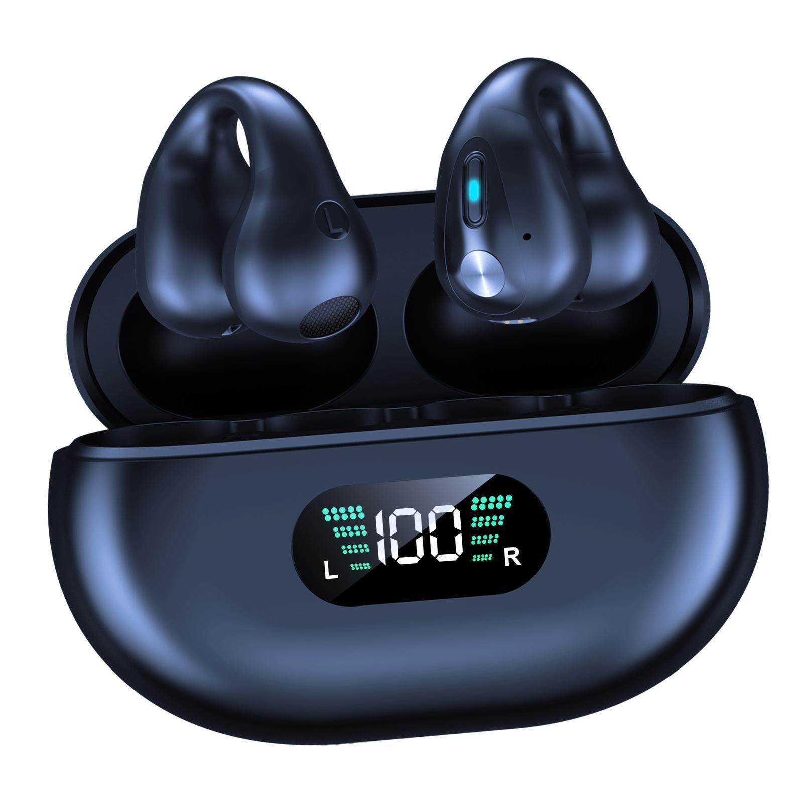 Auto Pairing Ear Clip Headphones Stereo Sound V5.3 Headsets for Driving black