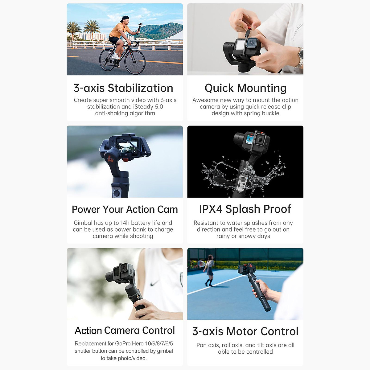 Hohem iSteady Pro 4 - Gimbal Thiết Kế Dành Cho GoPro Hero 10/9/8/7/6/5/4/3 Và Các Dòng Camera Action, Chuẩn Chống Nước IPX4, Hoạt Động 14 Giờ - Hàng Chính Hãng