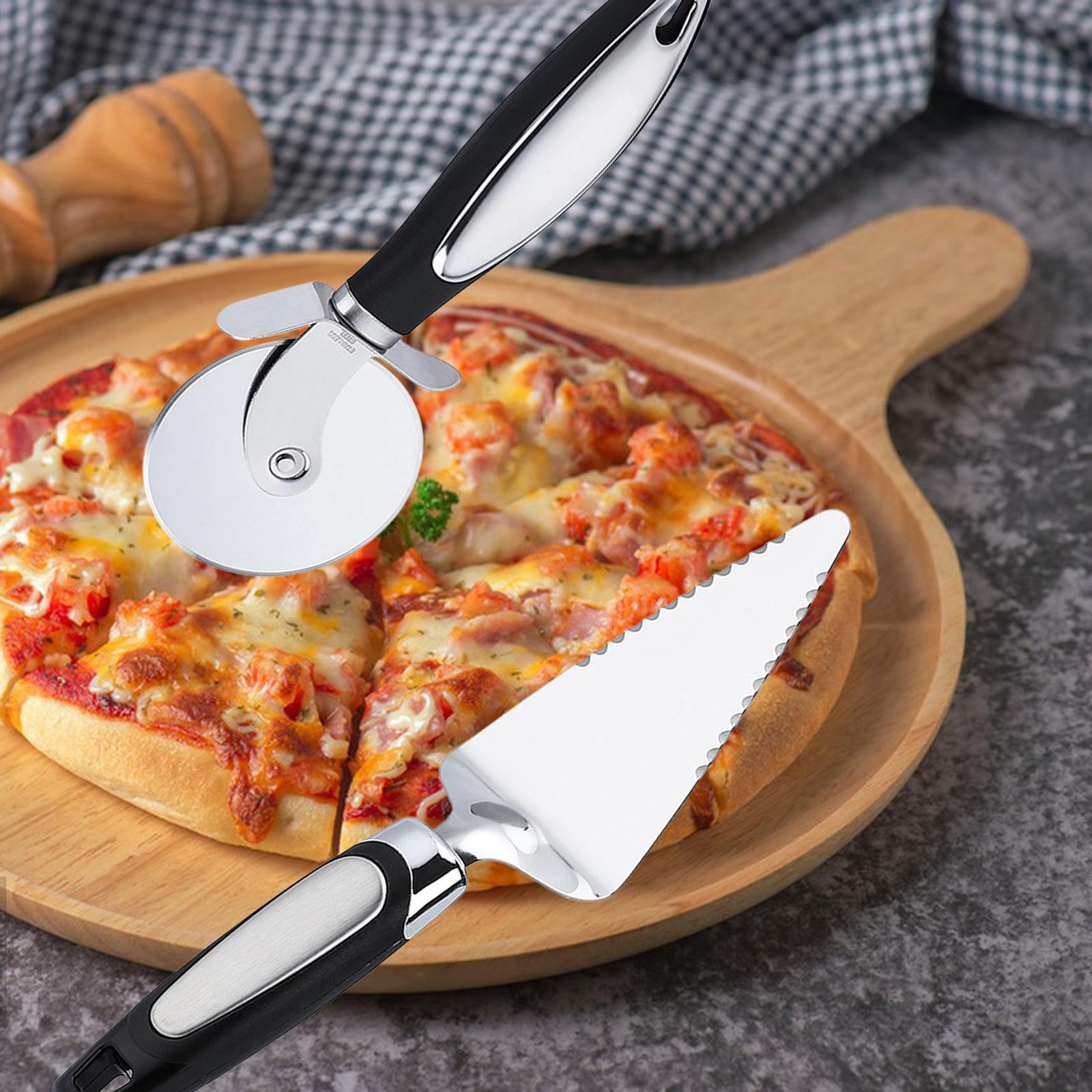 2Pcs Pizza Slicer and Spatula for Large and Small Pizza Serrated Pizza Wheel