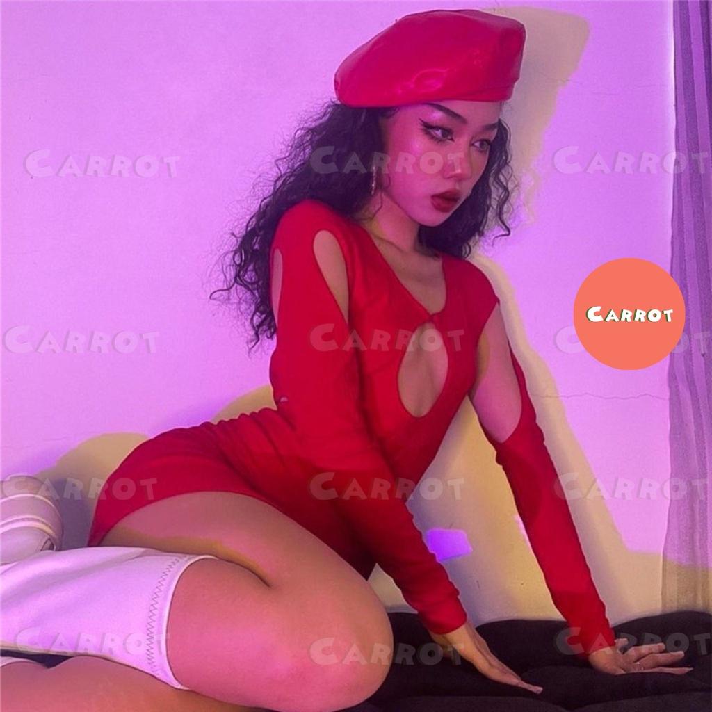 Set áo croptop dài tay khoét kèm chân váy ngắn gợi cảm thời trang cho nữ carrotxinhdep