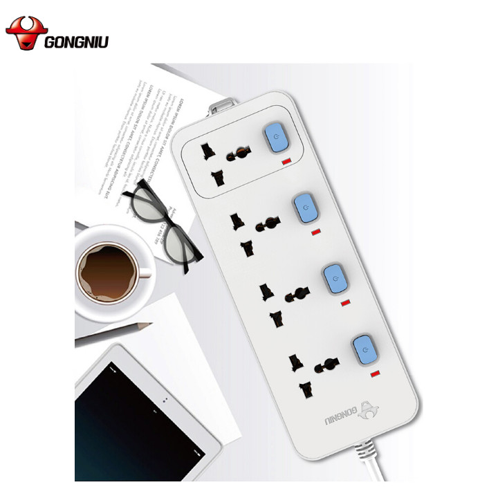 Ổ Cắm Điện Gongniu 4 Ổ Đa Năng 4 Công Tắc – Công Suất 10A/250/2500W – Trắng – Chính Hãng