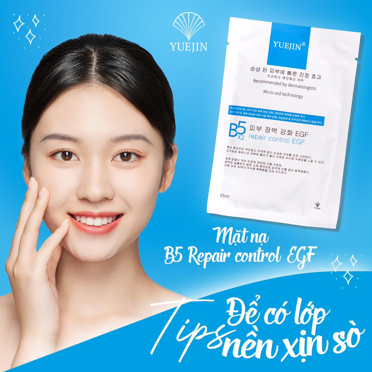Hộp 10 Miếng mặt nạ Yuejin hàn quốc B5 Repair Control EGF cấp ẩm, phục hồi làm dịu da