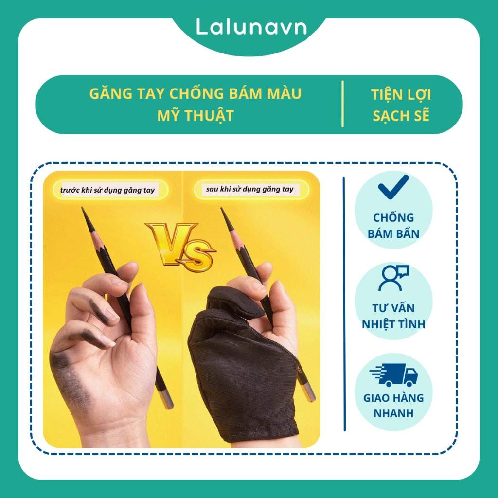 Găng tay chống bám màu lem bẩn mỹ thuật học vẽ tô màu, chân dung Lalunavn A82