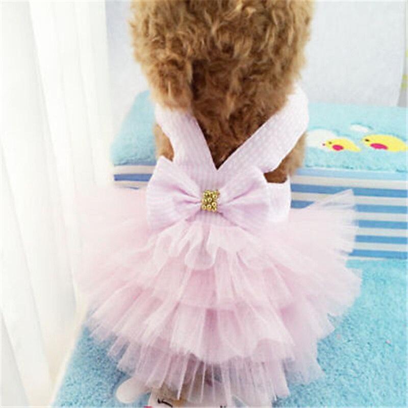 New Puppy Tutu Dress Bowknot Net Gauze Stripe Print Princess Apparel Clothes for Dog and Cat Dog Dresses