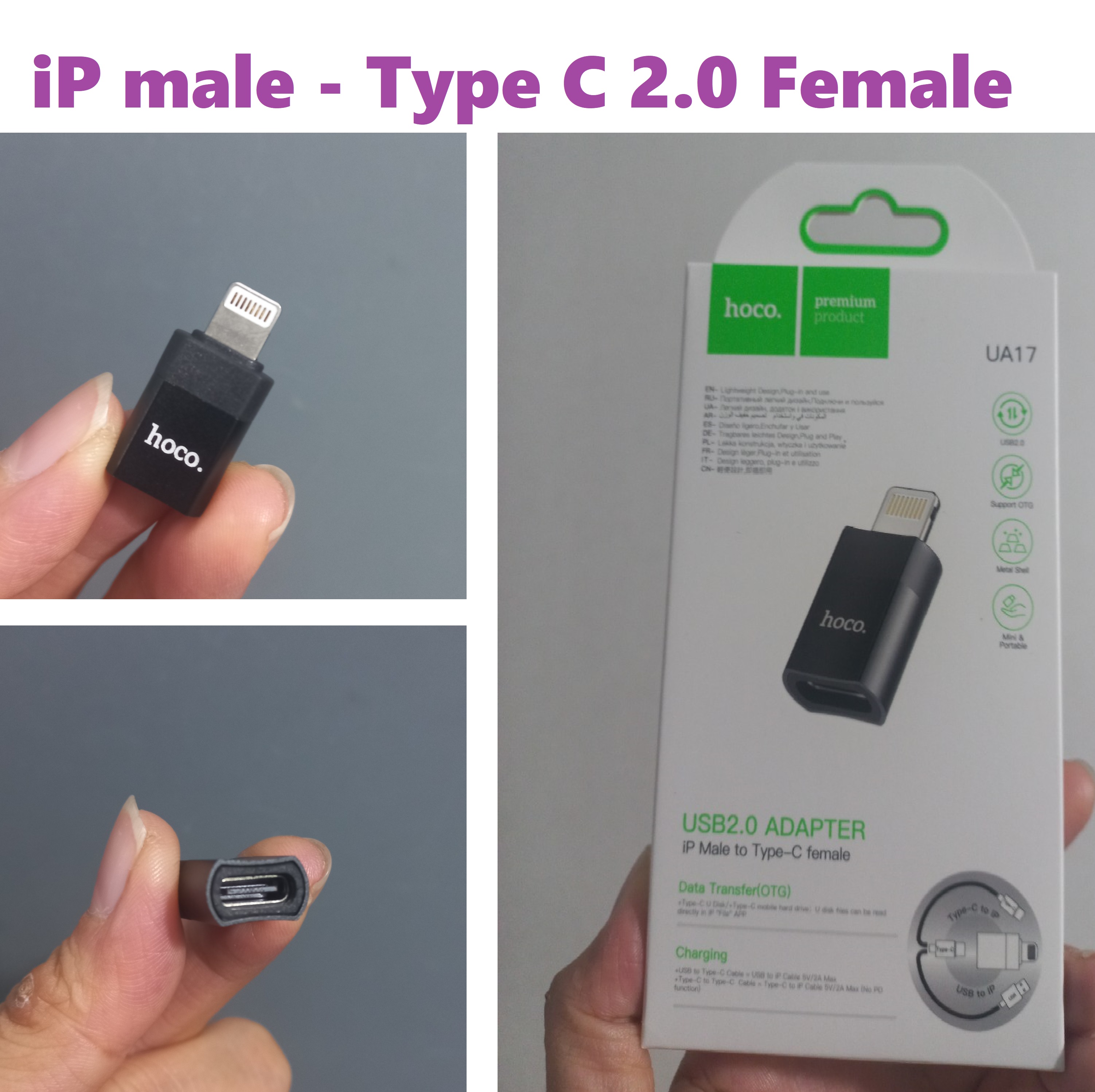 Đầu chuyển type C sang USB 3.0 / iP hỗ trợ OTG cho điện thoại tablet laptop hoco UA17 _ hàng chính hãng