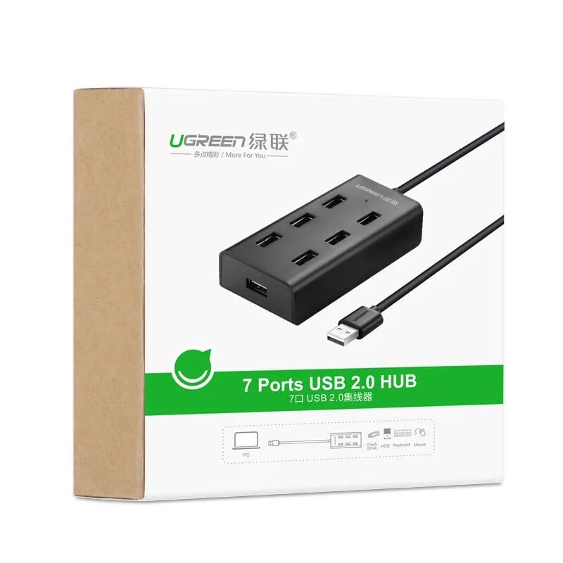 Ugreen UG30374CR130TK 1M màu Đen Bộ chia HUB USB 2.0 sang 7 USB 2.0 hỗ trợ nguồn MICRO USB - HÀNG CHÍNH HÃNG