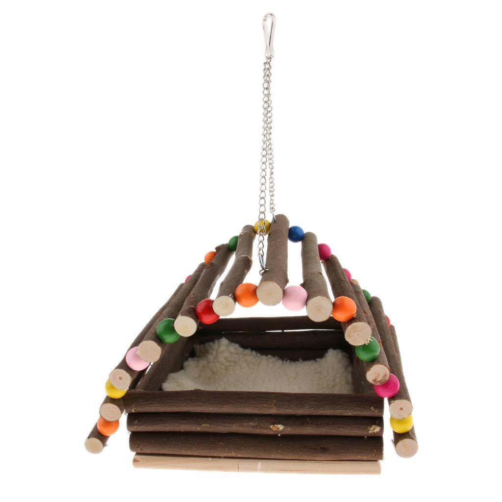 Wooden Pet Parrot Hammock Swing Toy Hamster Branch Playground For Bird Cage