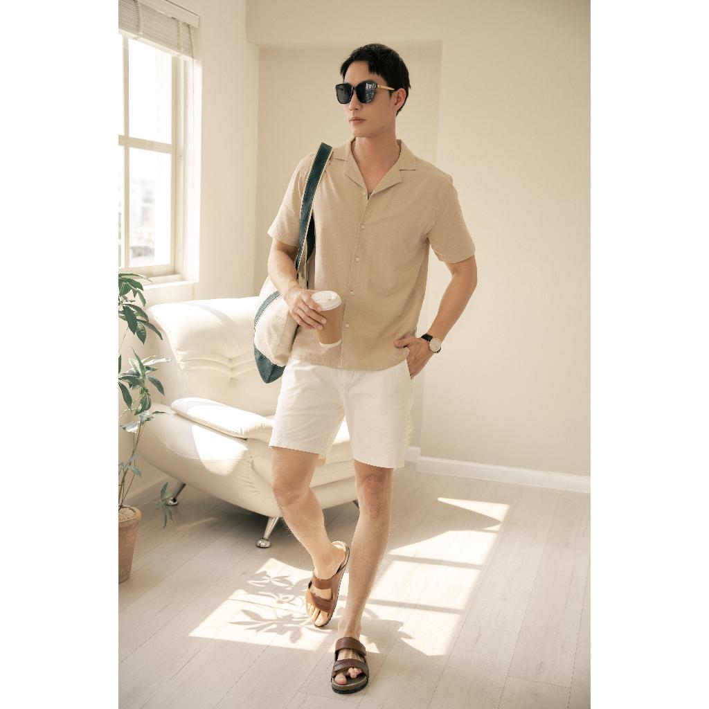 Áo Sơ Mi Nam Ngắn Tay Trơn BY COTTON Linen Coffee