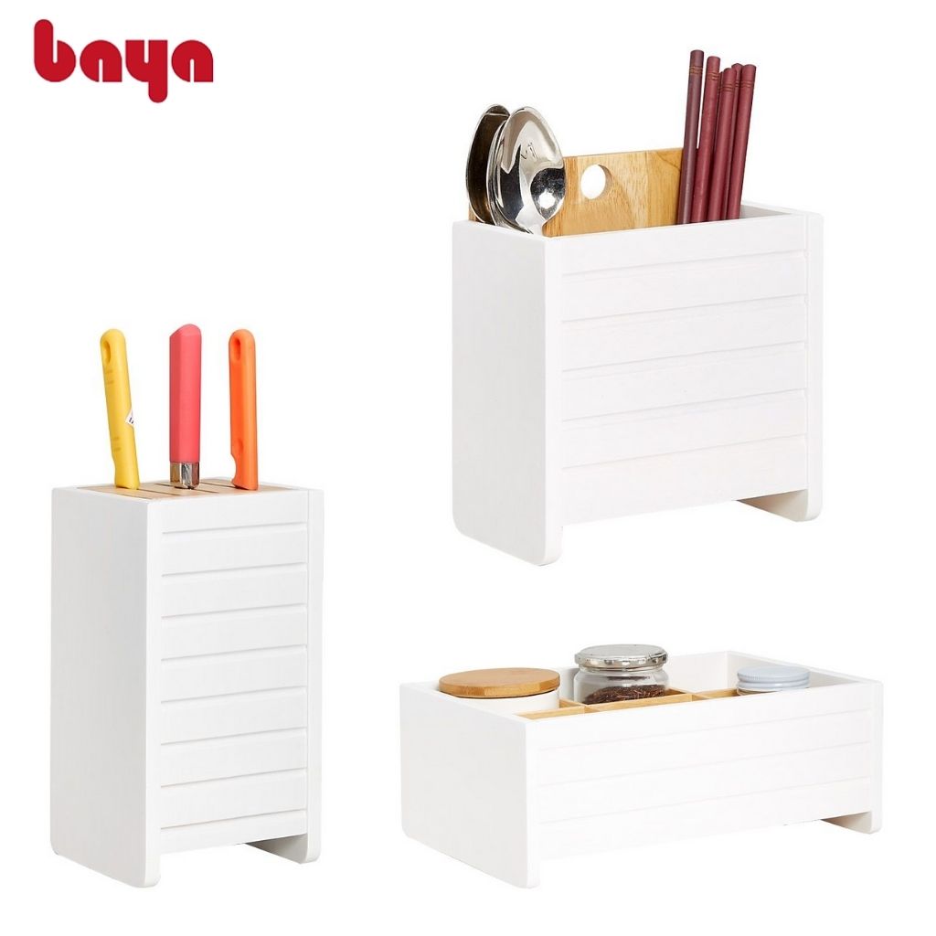 Combo 3 Kệ Nhà Bếp BAYA MOZART Làm Từ Gỗ Cao Su Phủ Sơn Trắng An Toàn, Dễ Vệ Sinh 1092691, 1092653, 1092714