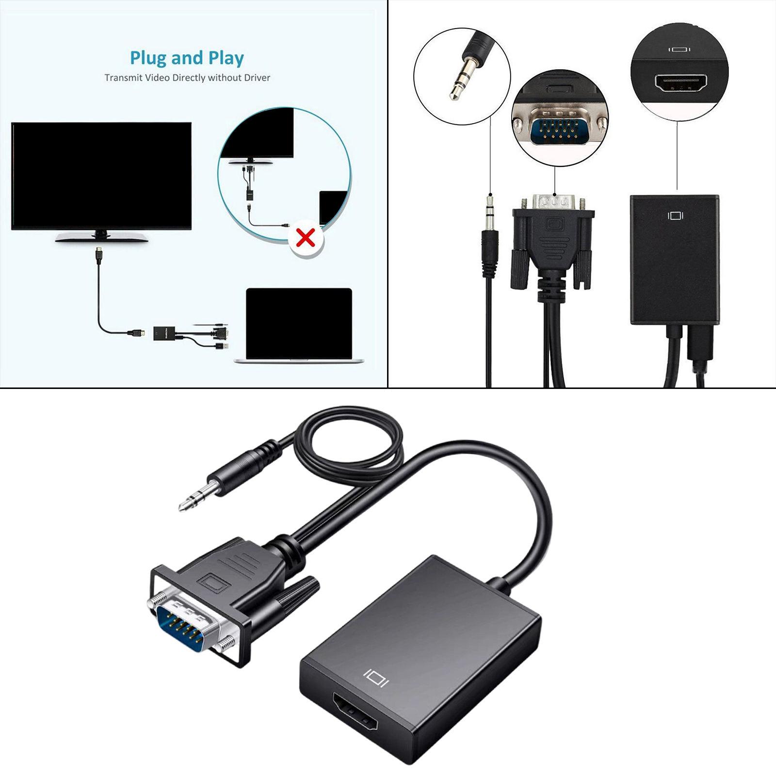 VGA to HDMI Converter Adapter VGA to HDMI for Computer Mobile Phones Black