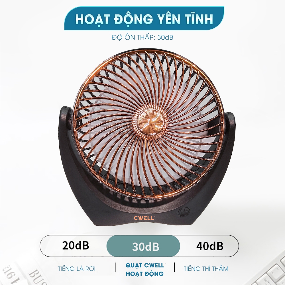 Quạt Tích Điện Mini Pin 10H, 2-3 Tốc Độ Gió Mát, Xoay Linh Hoạt 210 Độ Không Tiếng Ồn