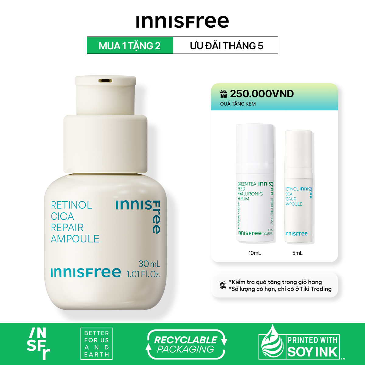 Tinh chất dưỡng phục hồi da innisfree Retinol Cica Repair Ampoule 30 mL (New2023)