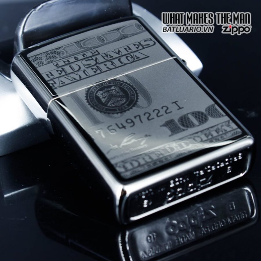 Bật Lửa Zippo 49025 – Zippo Hundred Dollar Bill Black Ice