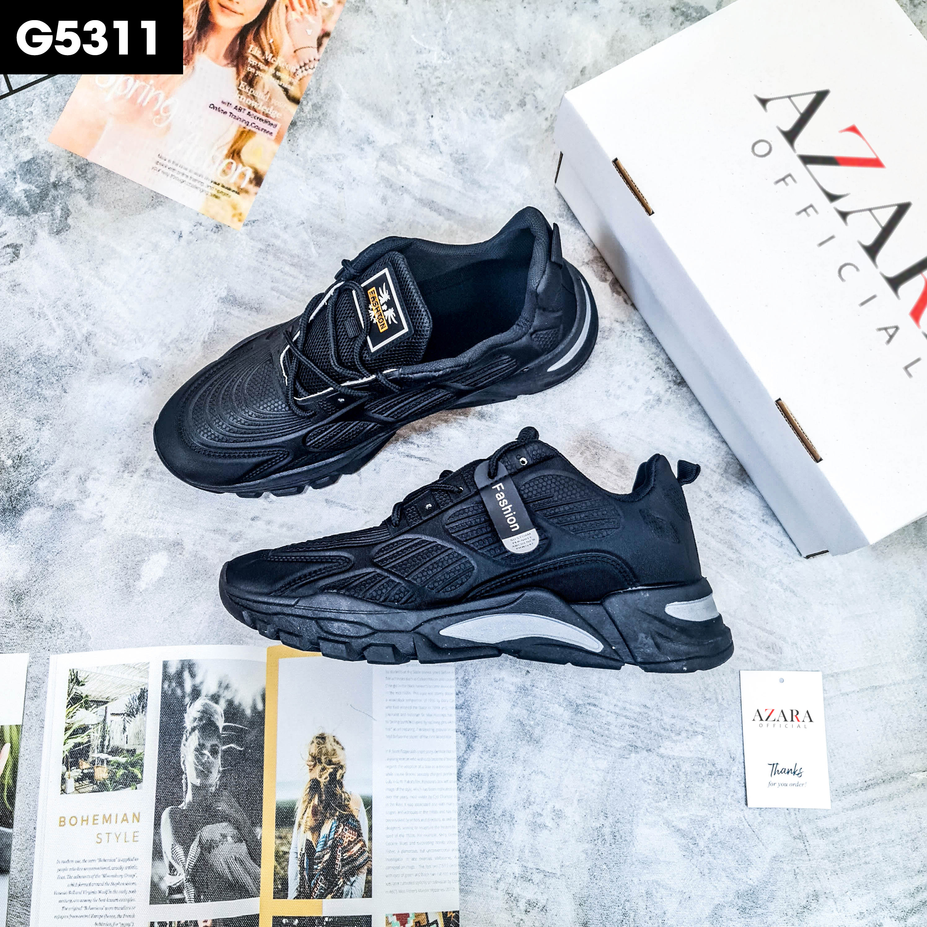 Giày Thể Thao Nam AZARA- Giày Sneaker Màu Đen - Trắng, Giày Thể Thao UNISEX, Dáng Thể Thao Dễ Phối Đồ, Êm Chân, Thoáng Khí - G5311