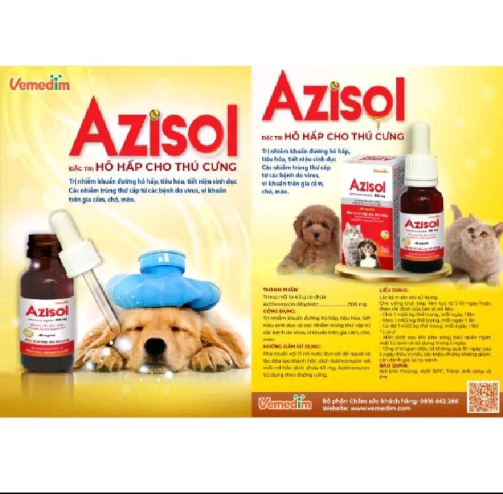 AZISOL dùng viêm nhiễm đường hô hấp cho chó mèo