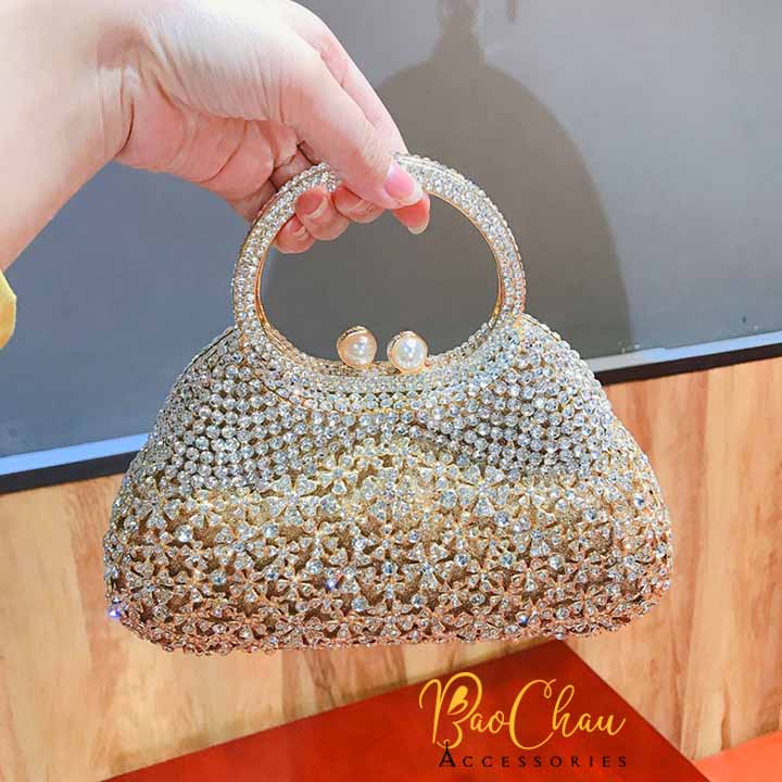 Ví Clutch Cầm Tay Đi Tiệc Đính Đá Pha Lê Swarovski Cao Cấp Bảo Châu-VI-SW