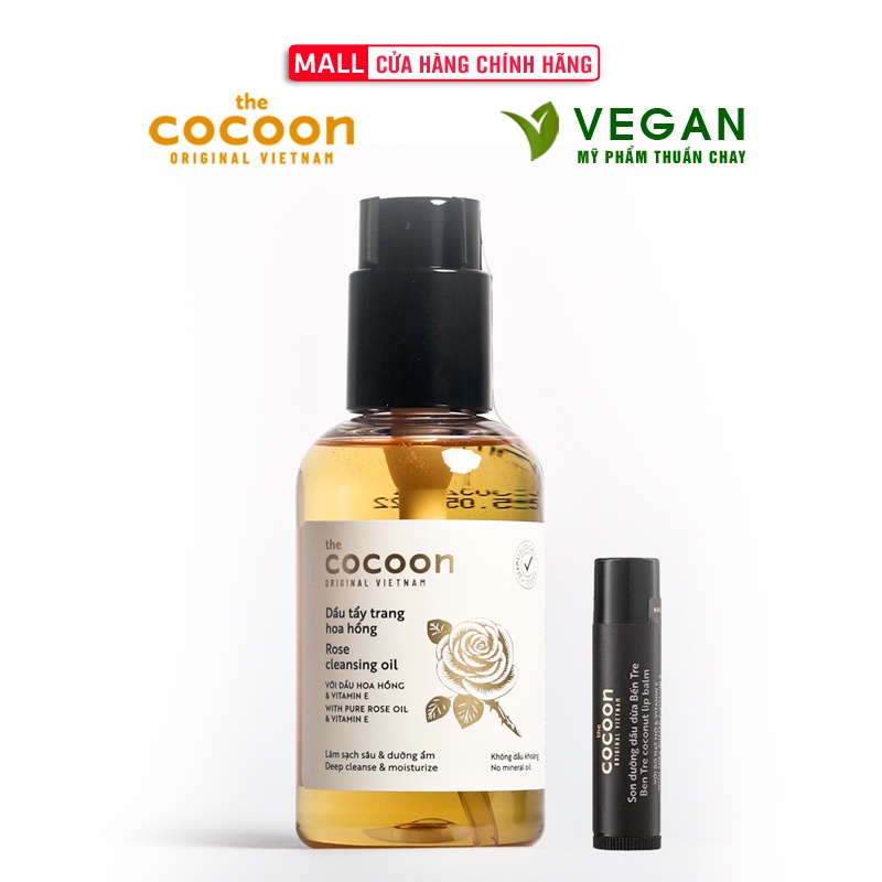 Combo Dầu tẩy trang hoa hồng cocoon 140ml + Son dưỡng môi dầu dừa bến tre cocoon 5g