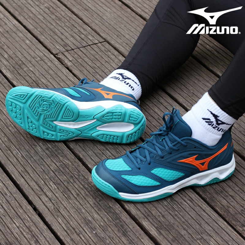 Giày cầu lông Mizuno chính hãng Dyna Blit Z V1GA212284 mẫu mới màu xanh-tặng tất thể thao bendu