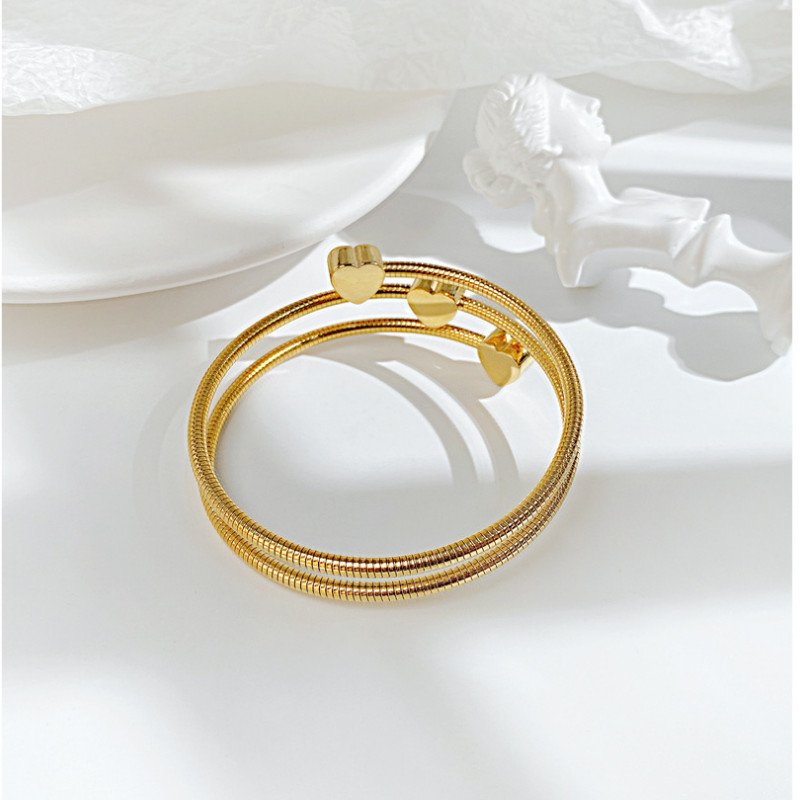 Vòng Tay Nhiều Lớp 3 Trái Tim Đính Đá Zircon Titan Ko Đen TT 4269