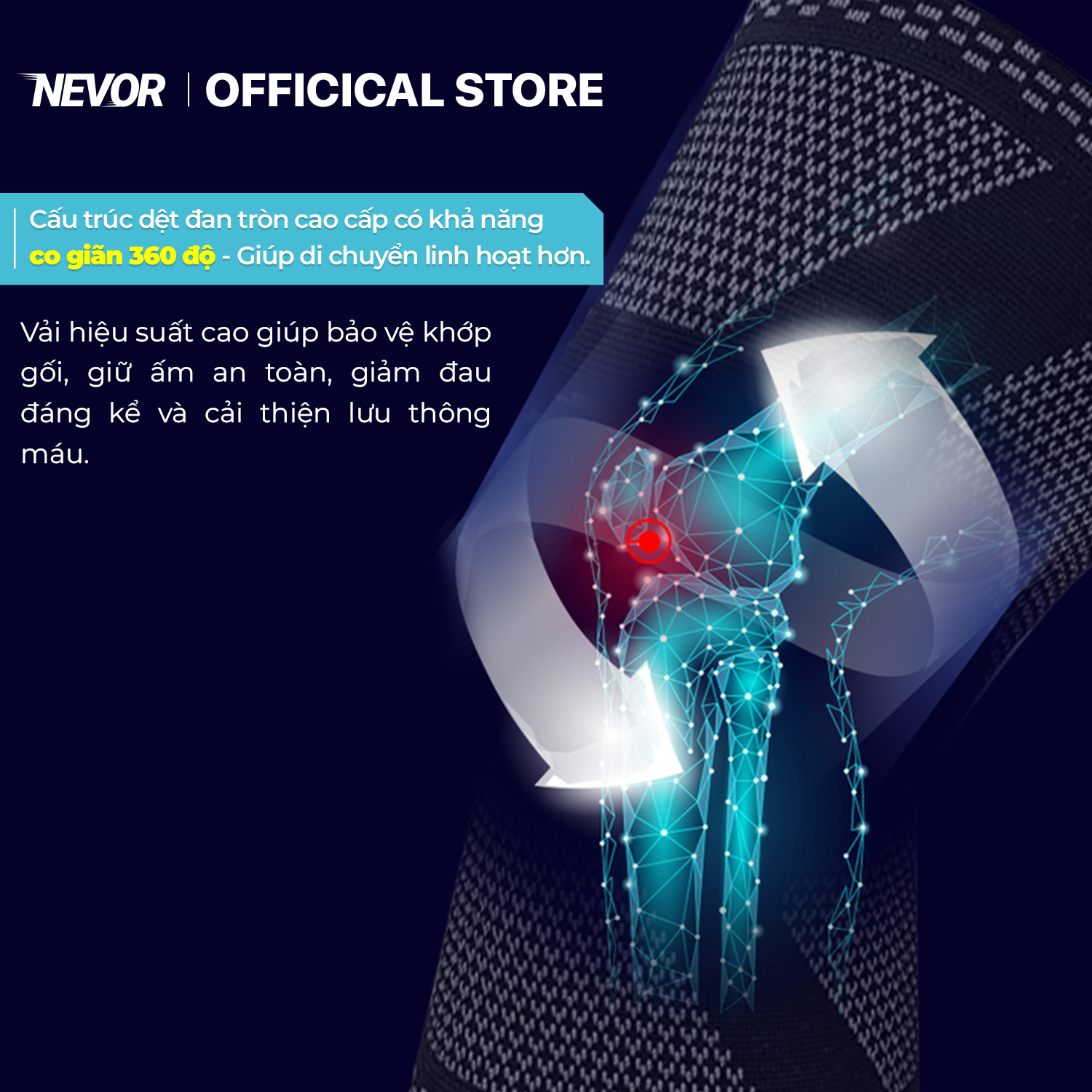 Bó Gối Thể Thao Nevor BDG07 Co Dãn 4 Chiều Giảm Thiểu Chấn Thương, Hỗ Trợ Phục Hồi Cho Bóng Đá, Bóng Chuyền, Chạy Bộ...