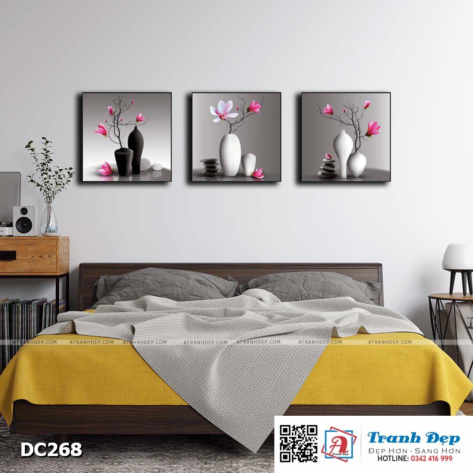 Bộ 3 tranh canvas treo tường Decor Bình hoa nghệ thuật - DC268