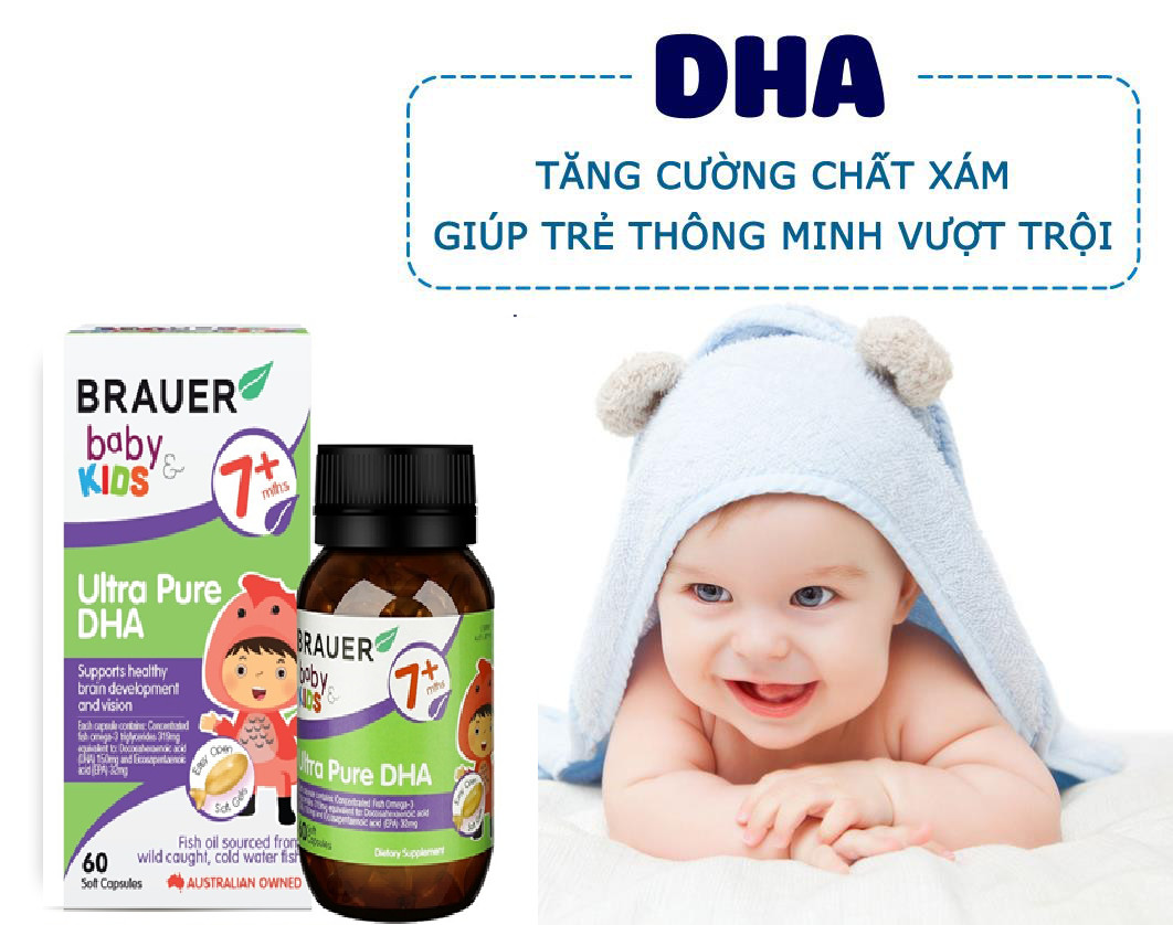 Viên mềm bổ sung DHA tinh khiết Brauer Baby & Kids Ultra Pure DHA cho trẻ từ 7 tháng tuổi (60 viên)